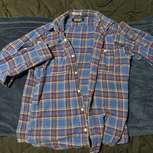 Men's Blue and Red Plaid Shirt